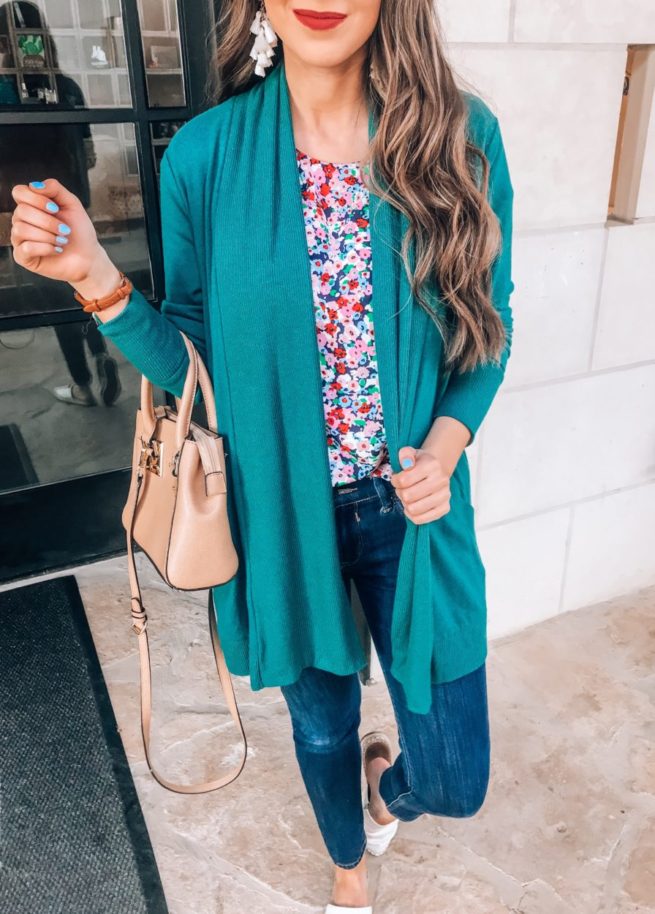 Spring Floral Work Wear Blouse and Cardigan 
