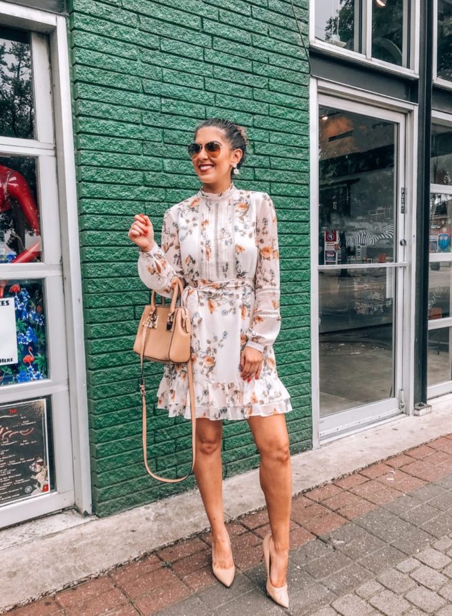 Cream Floral Dress for Spring and Summer 