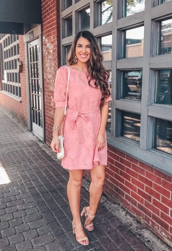 Pink Floral Tie Waist Dress 