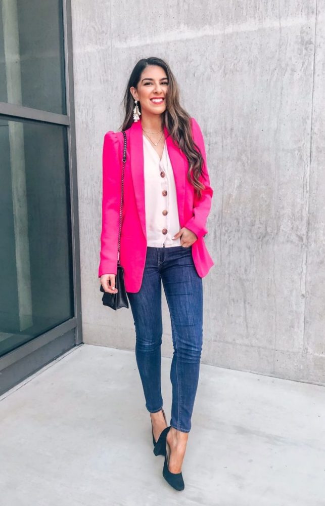 Pink Blazer and Jeans Style 