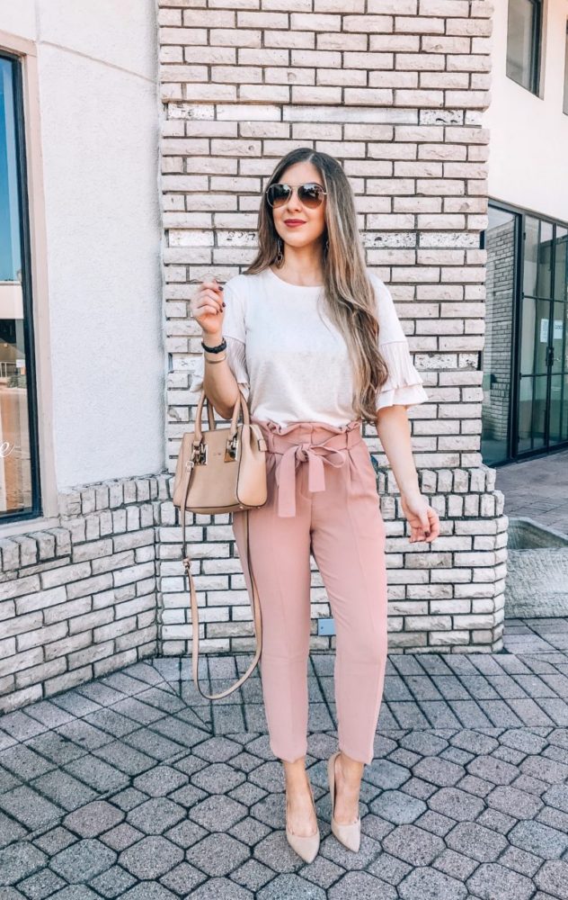 Flutter Sleeve Top and Chic Blush Paperbag Pants 