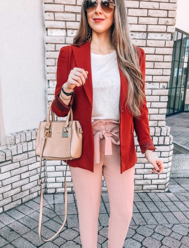 Rust Colored Blazer and Blush Dress Pants for Fall 