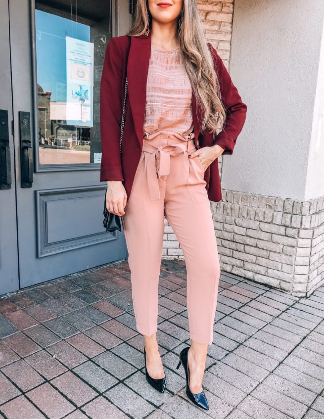Burgundy Blazer and Blush Outfit
