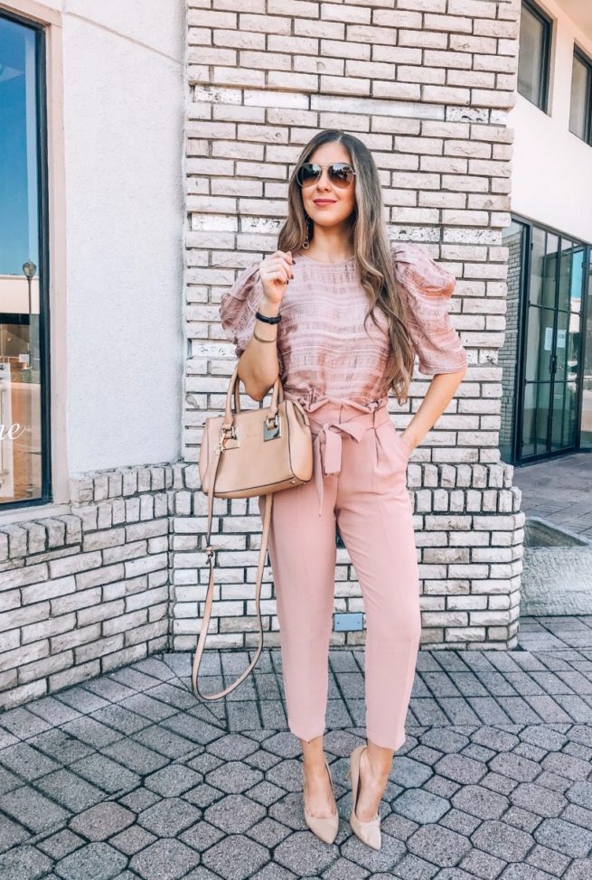 Chic Blush Blouse and Blush Pants for the Office 