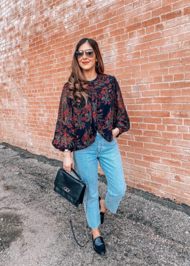 Paisley Print Blouse and Mom Jeans 