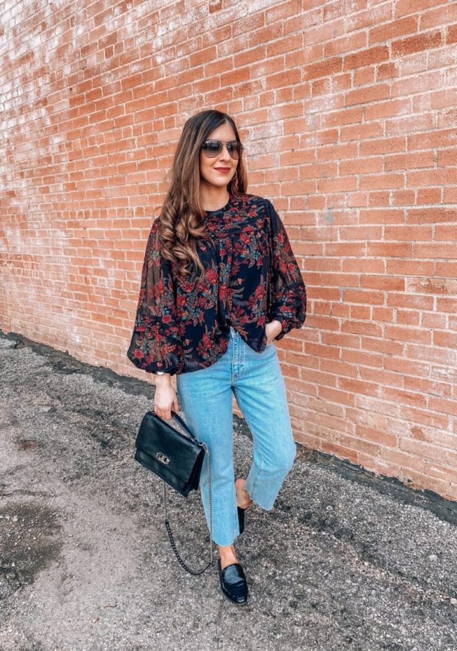 Black Paisley Print Blouse for Spring with Jeans 