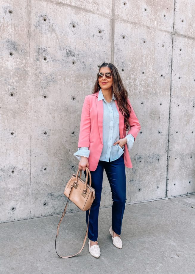 Blue and Pink Work Wear Outfit