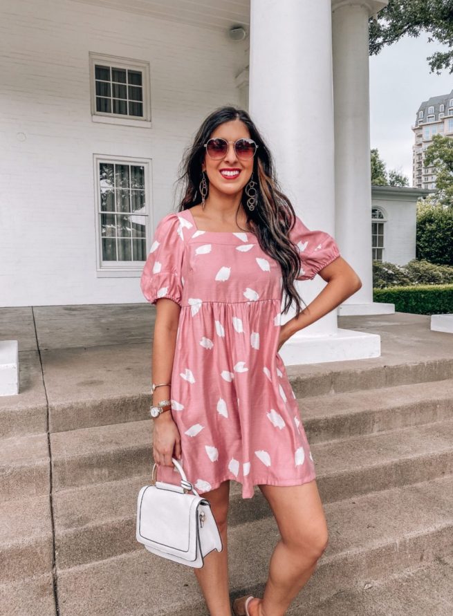 Pink Square Neck Dress for Spring and Summer
