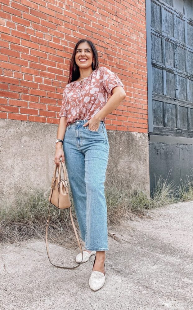 Tropical Print Blouse and Jeans