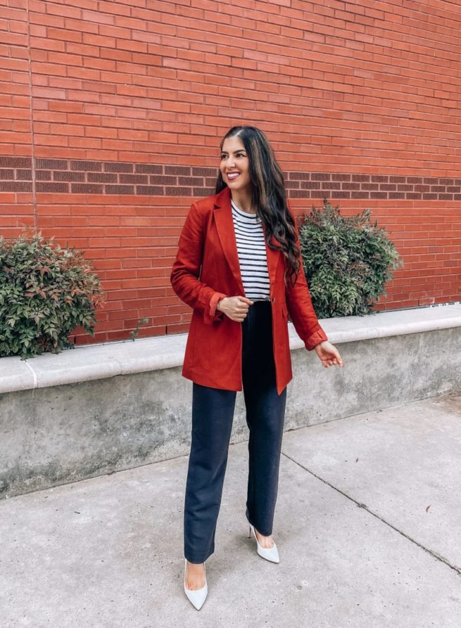 Rust Colored Blazer Work Wear Outfit