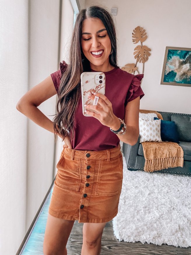 Cute Top and Corduroy Skirt for Fall