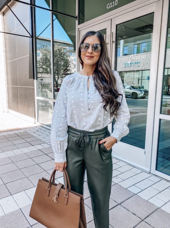 Work Wear Top and Faux Leather Pants