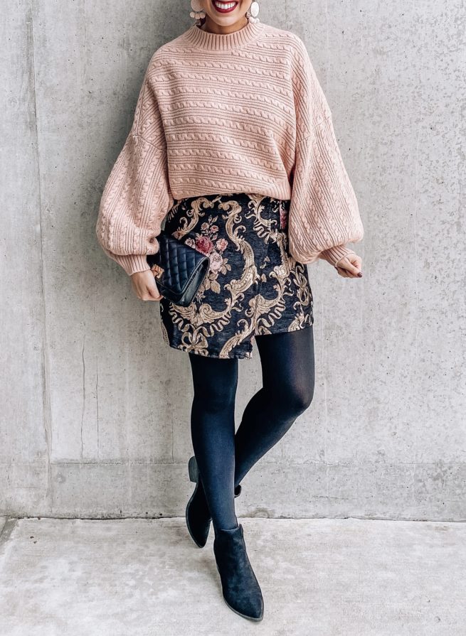Black Floral Mini Skirt with Peony