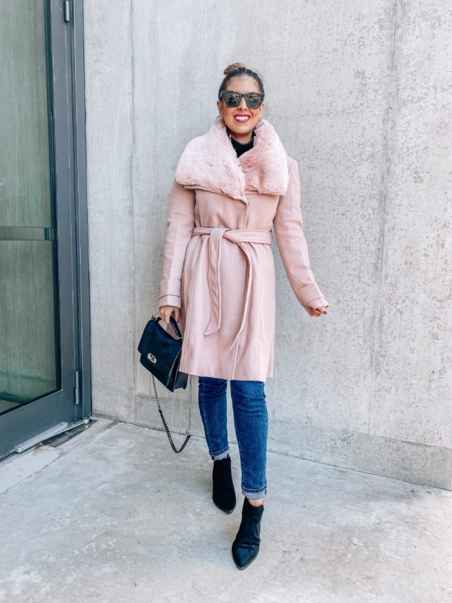 Faux Fur Pink Wool Blend Coat