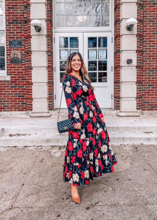 Red Floral Maxi Winter Dress
