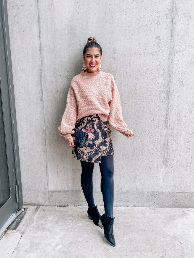 Sweater and Floral Mini Skirt