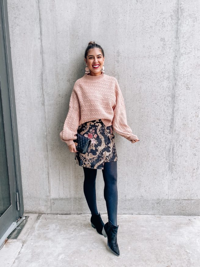 Tan Sweater Paired with Floral Mini Skort