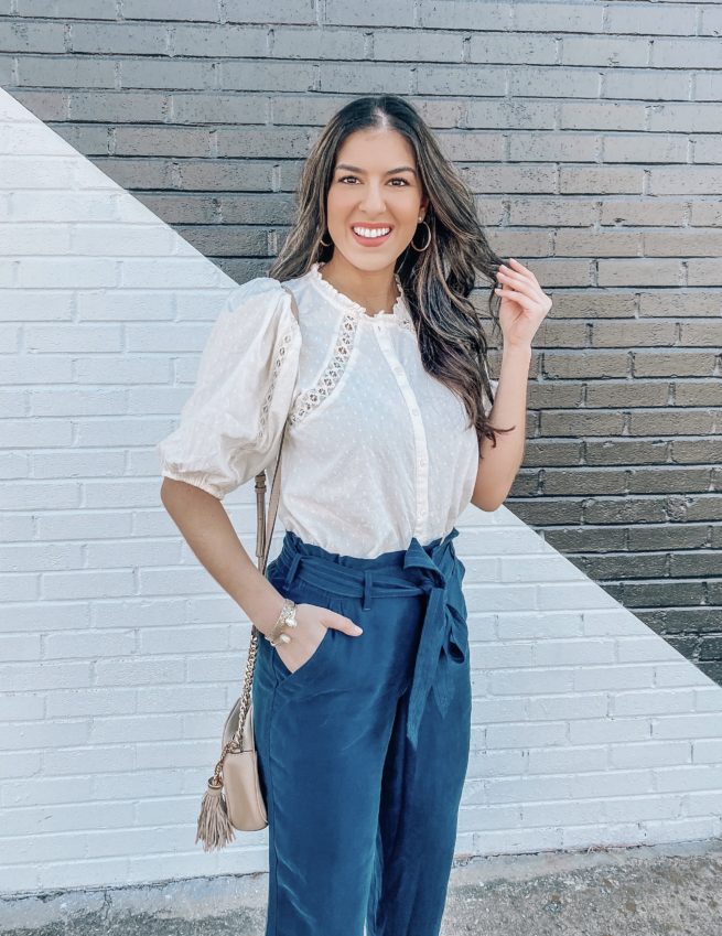 Ruffle Blouse and Teal Dress Pants for the Office