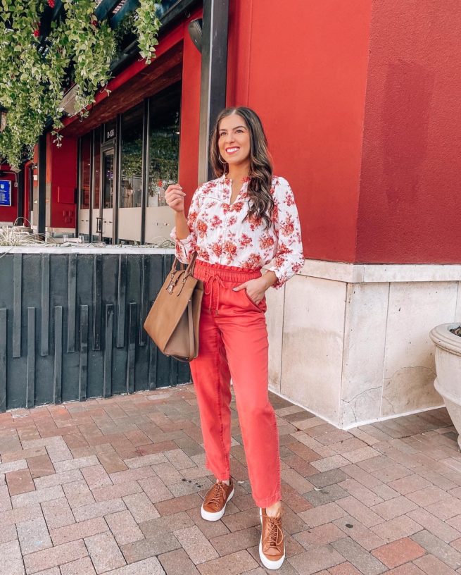Floral Top and Comfy Pants for the Office