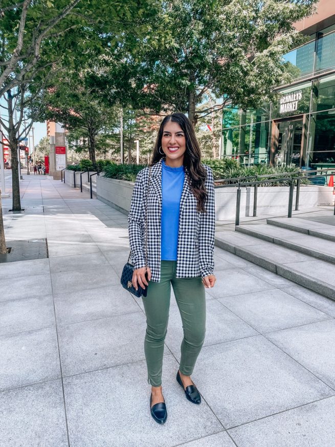 Gingham Blazer Casual Work Outfit